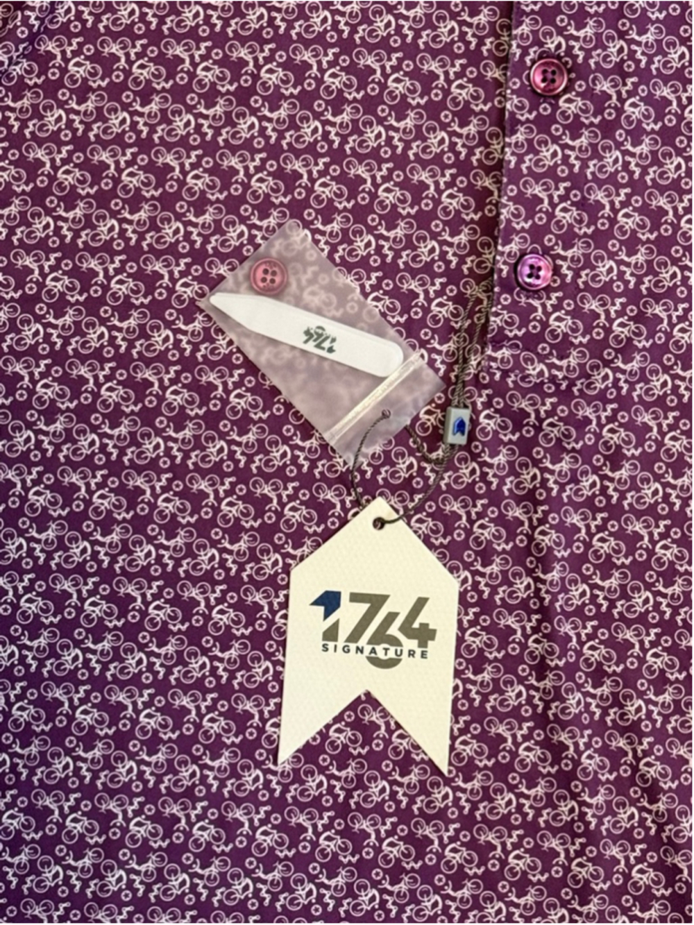 1764 Signature Golf Polo Shirt XL Purple Bicycle Print Performance Short Sleeve - Picture 7 of 8